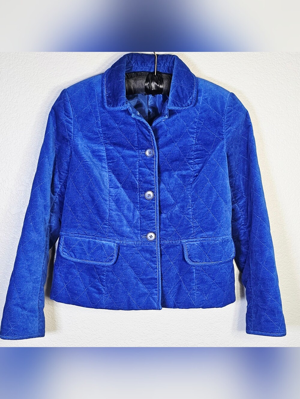 Talbots Size 6 Royal Blue Quilted Jacket Cotton Blazer Coat Winter Jewel Tone - Picture 5 of 6